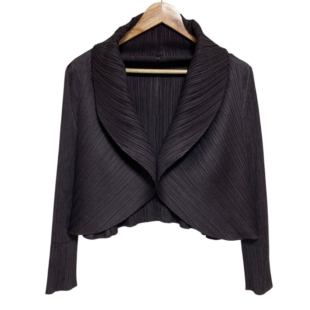 美品 PLEATS PLEASE ISSEY MIYAKE プリーツプリーズ イッセイミヤケ ボレロジャケット PP23-JO164 サイズ3 パープルブラウン レディース 古着 中古 USED