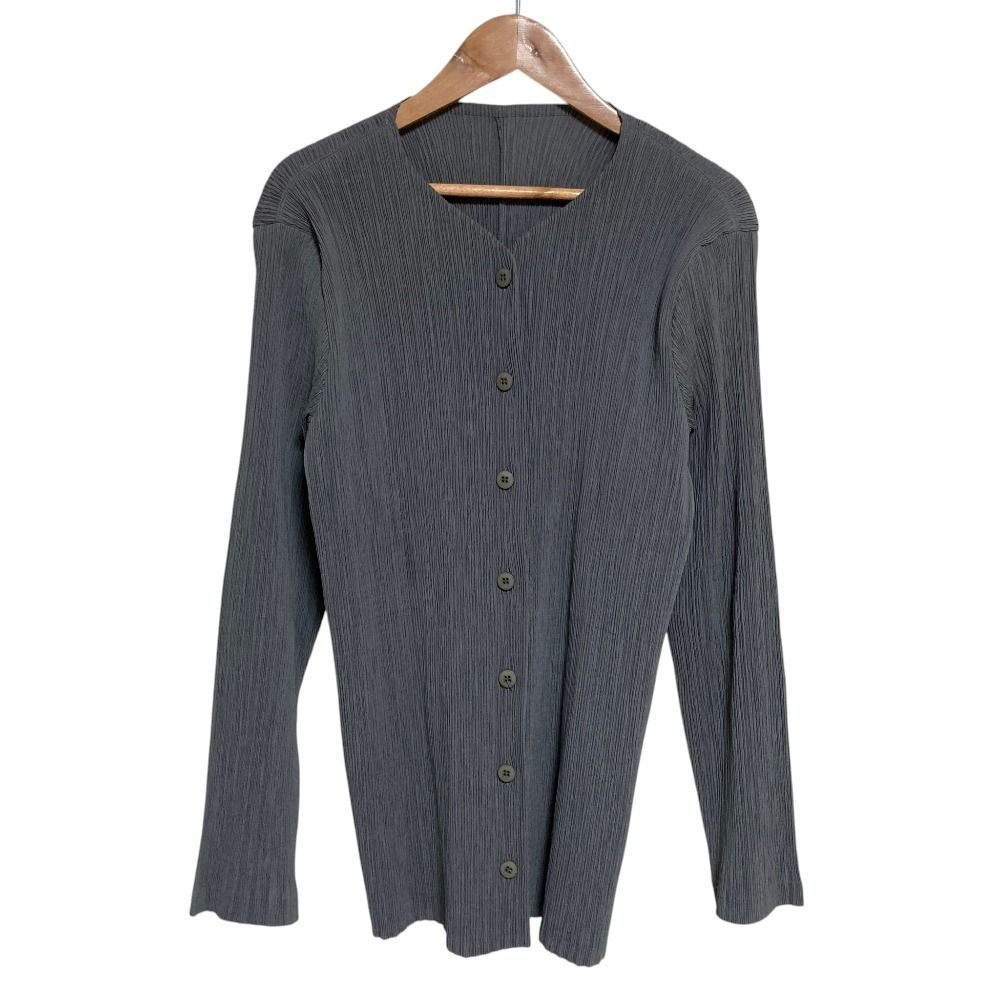 美品 ISSEY MIYAKE イッセイミヤケ プリーツブラウス シャツ IM82-FD905 サイズM グレー レディース 古着 中古 USED
