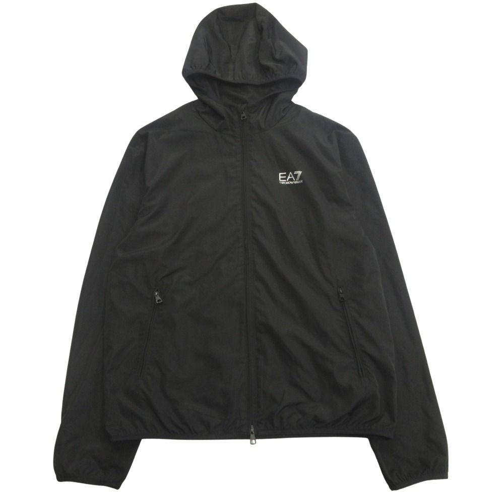 良品 Emporio Armani エンポリオ・アルマーニ EA7 エアセッテ フーデッド ジャケット ブルゾン パーカー ロゴ プリント L 黒 ブラック メンズ 古着 中古 USED