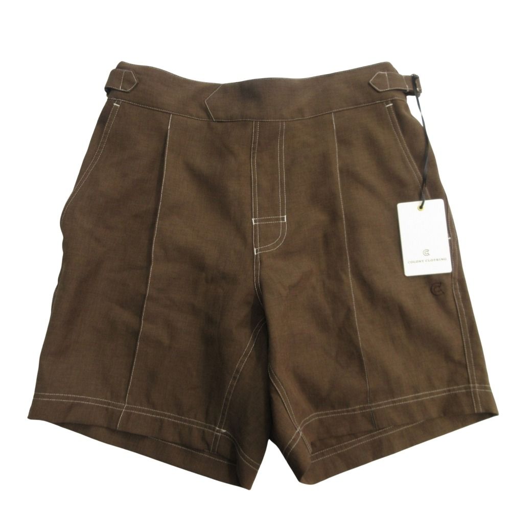 未使用 COLONY CLOTHING コロニークロージング プールサイド ショート パンツ イージー アジャスター リネン混 M 茶 ブラウン メンズ 古着 中古 USED