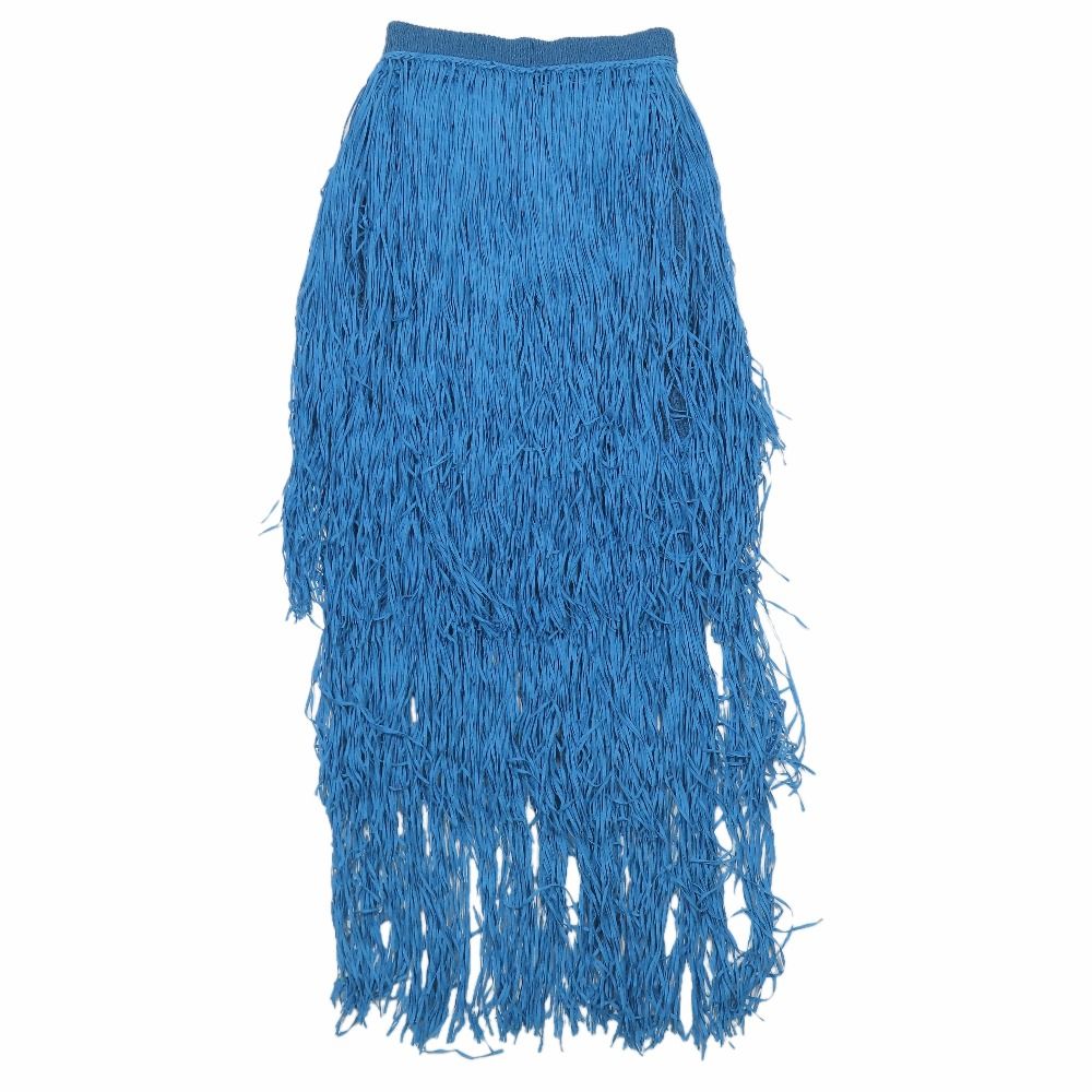 美品 NKNIT ンニット fringe KNIT skirt フリンジ ニット タイトスカート N25SS-005 ロング ミモレ丈 ゴムウエスト 0 ブルー レディース 古着 中古 USED
