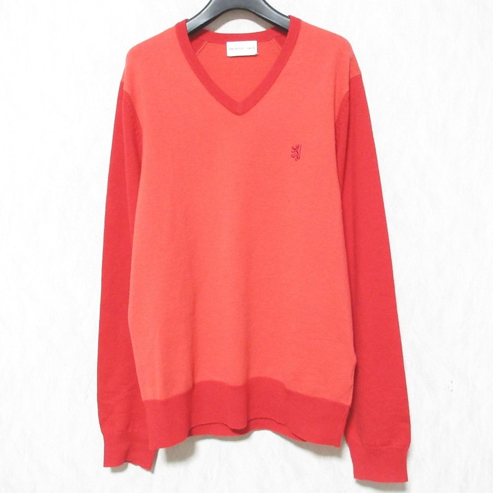 美品 PRINGLE 1815 プリングル Vネック カシミヤ ニット セーター サイズ42 レッド メンズ 古着 中古 USED