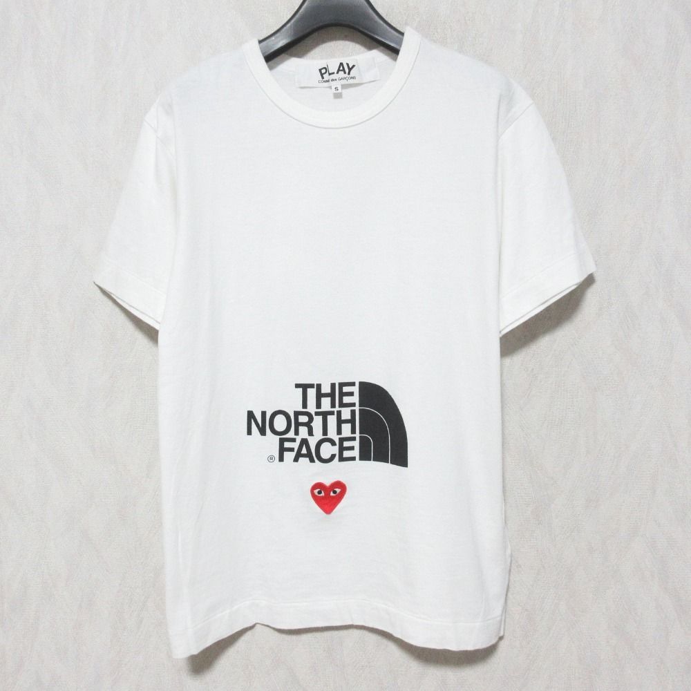 良品 AD2020 PLAY COMME des GARCONS プレイコムデギャルソン ザノースフェイス W Name Heart Logo Tシャツ AE-T202 サイズS ホワイト レディース 古着 中古 USED