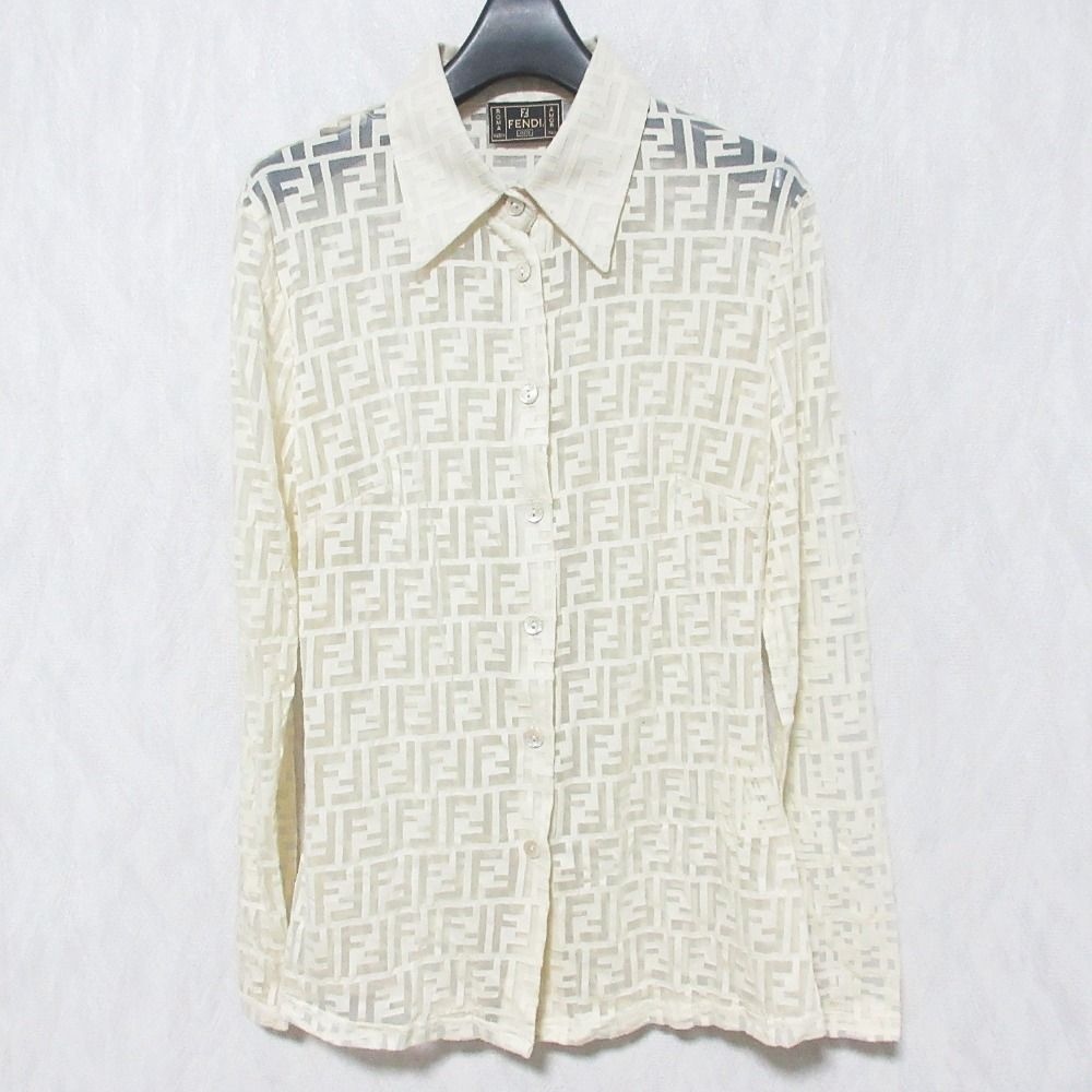 美品 FENDI フェンディ ズッカ シアーシャツ サイズ42 ライトベージュ レディース 古着 中古 USED