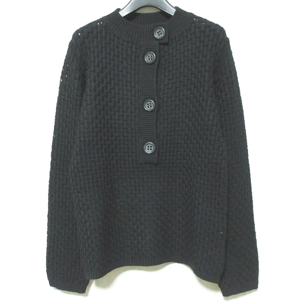 美品 Max Mara マックスマーラ ウール ヘンリーネック ローゲージニットセーター サイズL ブラック レディース 古着 中古 USED