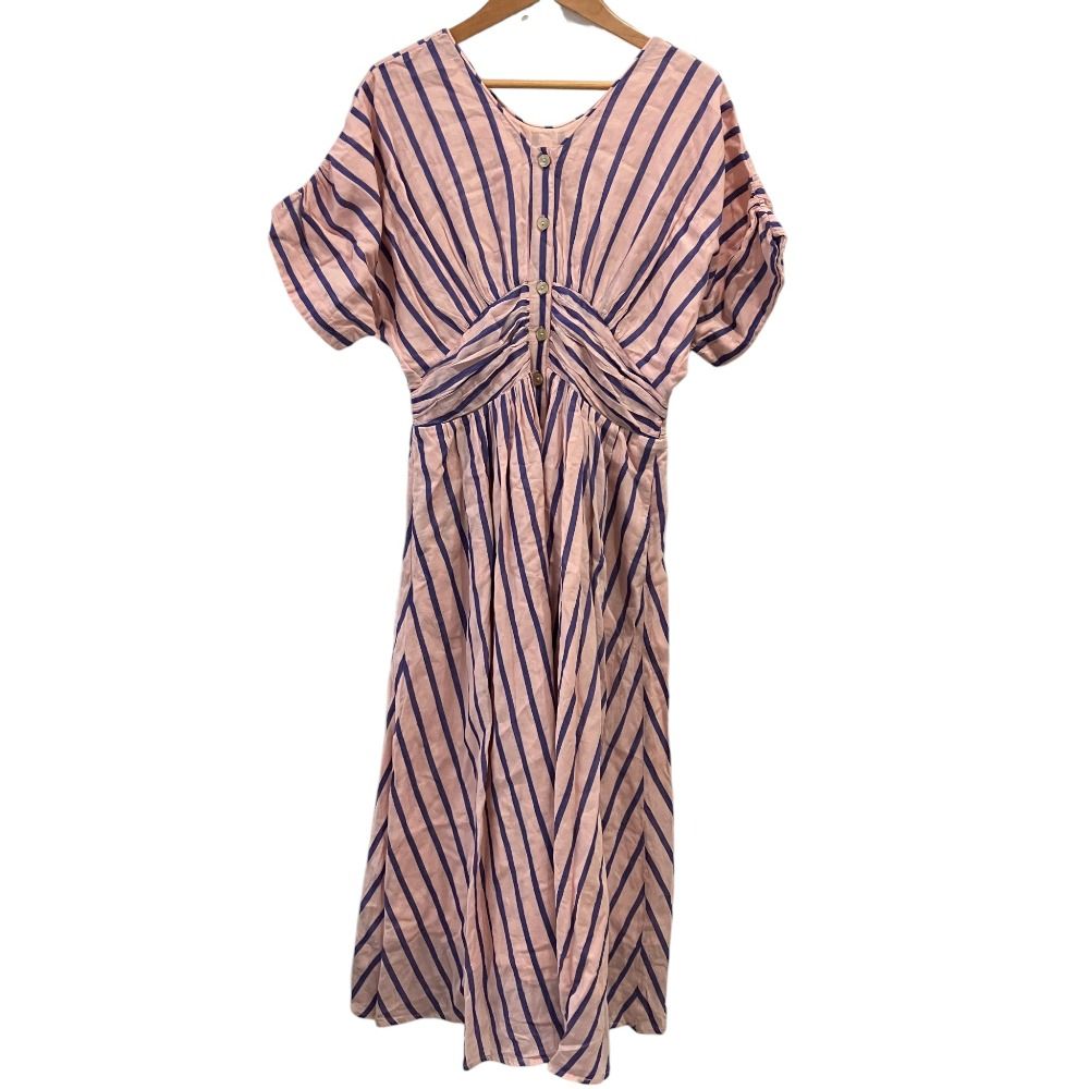 新品同様 ne Quittez pas ヌキテパ COTTON VOILE STRIPE WAIST ワンピース 010441GR2 サイズS ピンク レディース 古着 中古 USED