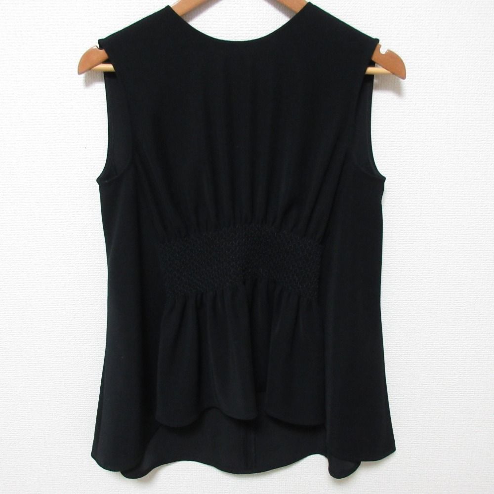美品 ADEAM アディアム Hazel Top ノースリーブ スモッキング ブラウス 42479 サイズ0 ブラック レディース 古着 中古 USED