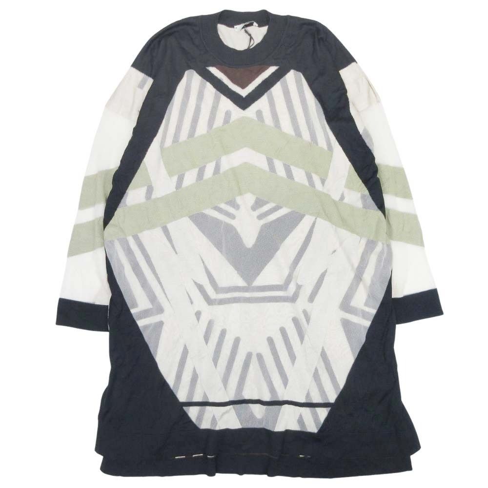 未使用 FENDI フェンディ 19ss シルクニット ドレス シアー素材 レイヤード ワンピース 膝丈 ハーフ 長袖 44 ベージュ ネイビー カーキ レディース 古着 中古 USED