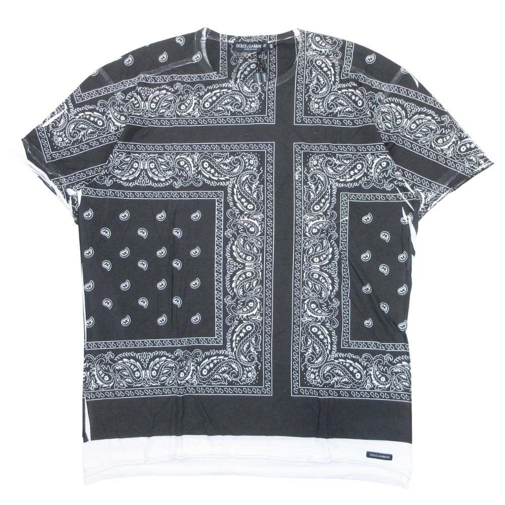 未使用 DOLCE&GABBANA ドルチェアンドガッバーナ バンダナ柄 プリント Tシャツ 半袖 インサイドアウト 48 チャコール グレー メンズ 古着 中古 USED