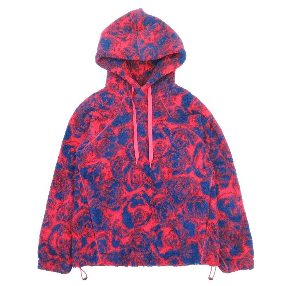 未使用 BURBERRY バーバリー 23aw ダニエルリー期 ボアフリース フーディー プルオーバー パーカー ローズモチーフ XXS レッド ネイビー メンズ 古着 中古 USED