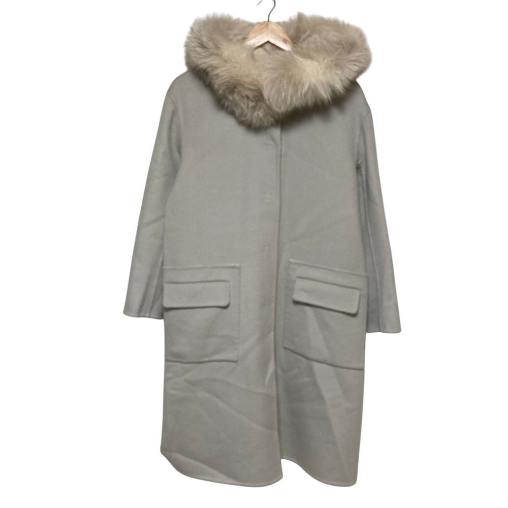 良品 FOXEY フォクシー フォックファーフード カシミヤ リバーコート 40197 サイズ38 グレージュ レディース 古着 中古 USED