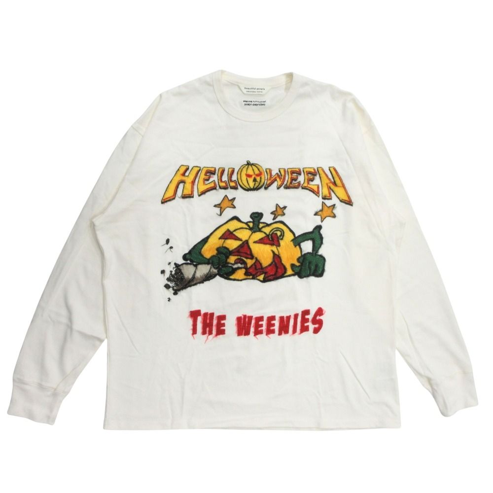 新品同様 beautiful people ビューティフルピープル THE a ROCK KNIT HELLOWEEN グラフィック Tシャツ カットソー 長袖 丸首 180 ホワイト メンズ 古着 中古 USED