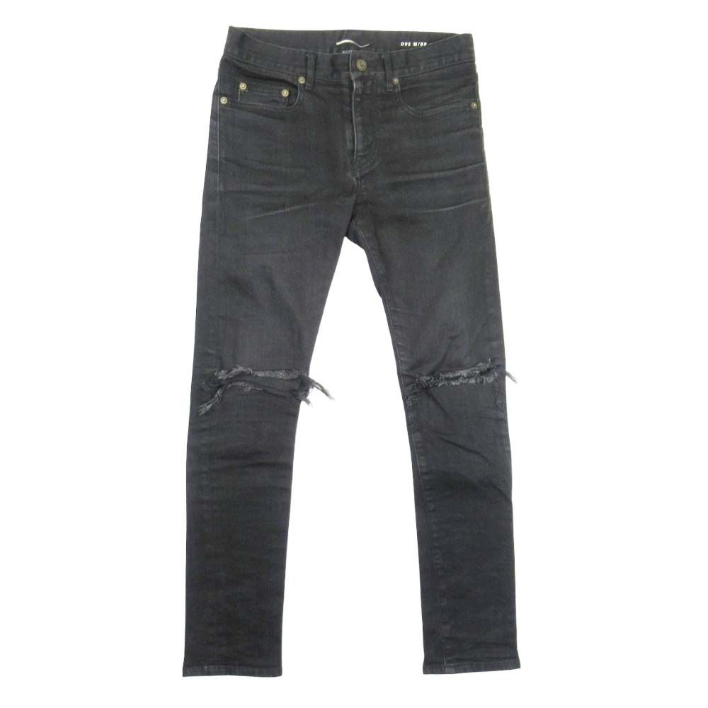 美品 SAINT LAURENT サンローラン 14aw エディ期 ニークラッシュ スキニー ジーンズ パンツ D02 M/SK-LW 28 ブラック メンズ 古着 中古 USED