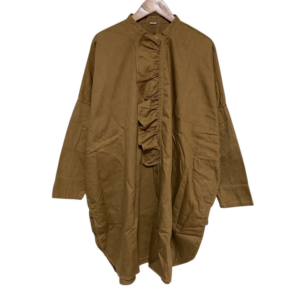 美品 45R フォーティファイブアール ONEONE モンプチチノのフリルチュニック 60930033 ブラウン レディース 古着 中古 USED
