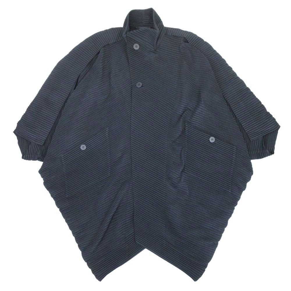 新品同様 HOMME PLISSE ISSEY MIYAKE オム プリッセ イッセイミヤケ 22aw プリーツ スタンドカラーコート イカコート ジャケット 1 黒 メンズ 古着 中古 USED