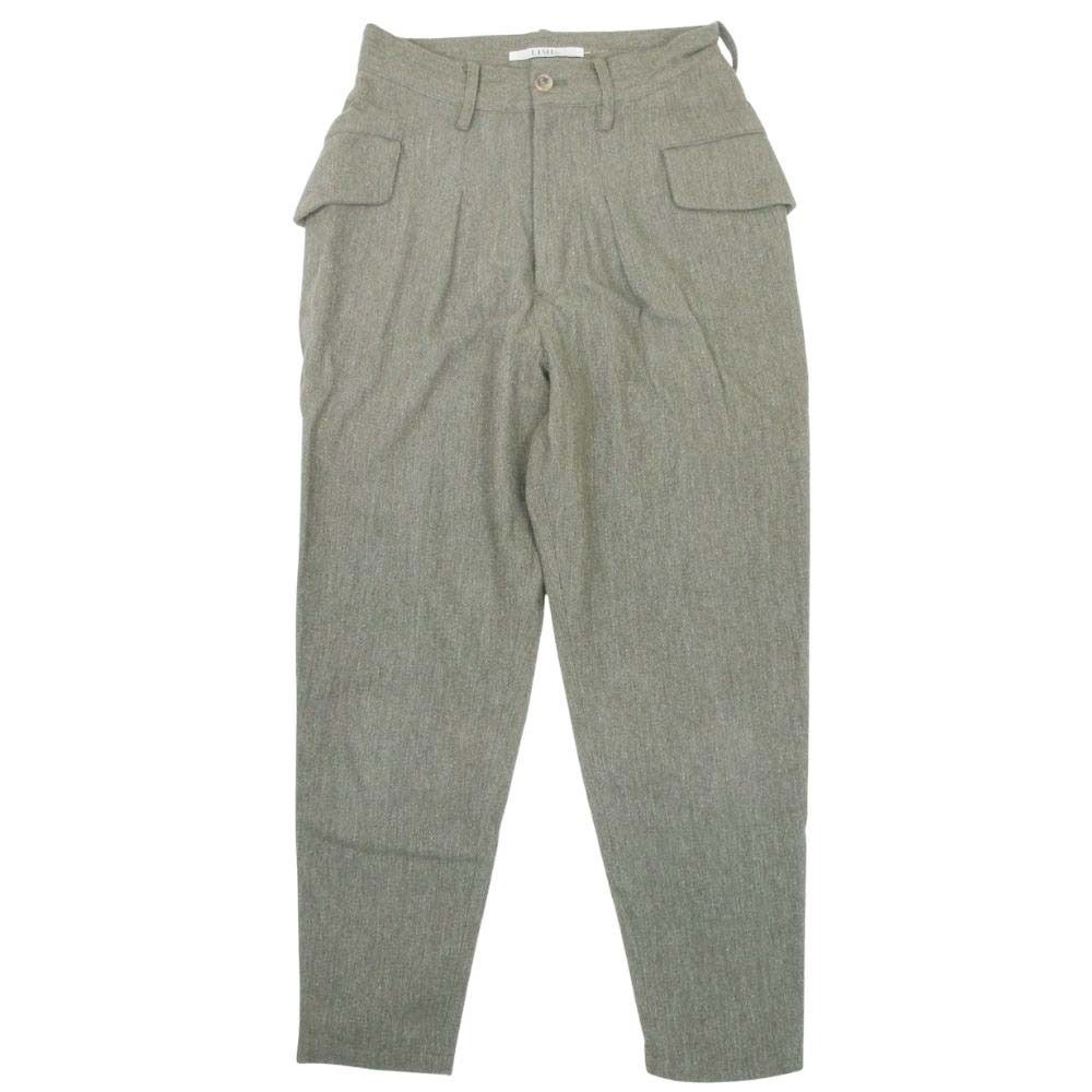 美品 LIMI feu リミフゥ ウールツイード テーパードパンツ トラウザー スラックス フラップポケット ヴィンテージ S カーキ レディース 古着 中古 USED