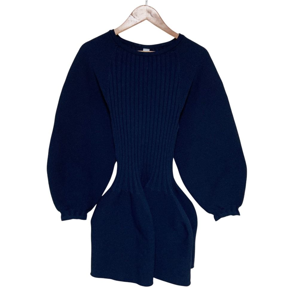美品 CFCL シーエフシーエル POTTERY LONG SLEEVE FLARE TOP ニットカットソー CF007KN081 サイズF ネイビー レディース 古着 中古 USED