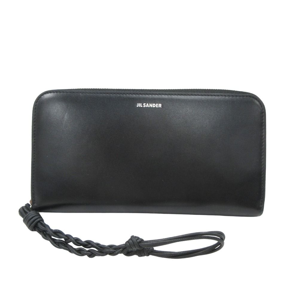 JIL SANDER ジルサンダー レザー ラウンドファスナー ロング ウォレット 長財布 ロゴ 黒 ブラック メンズ レディース 古着 中古 USED