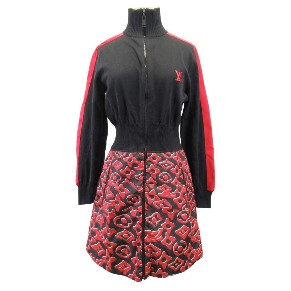 未使用 LOUIS VUITTON ルイヴィトン 21ss ウルスフィッシャー ニットドレス ワンピース ダウンキルティング L ブラック レッド レディース 古着 中古 USED