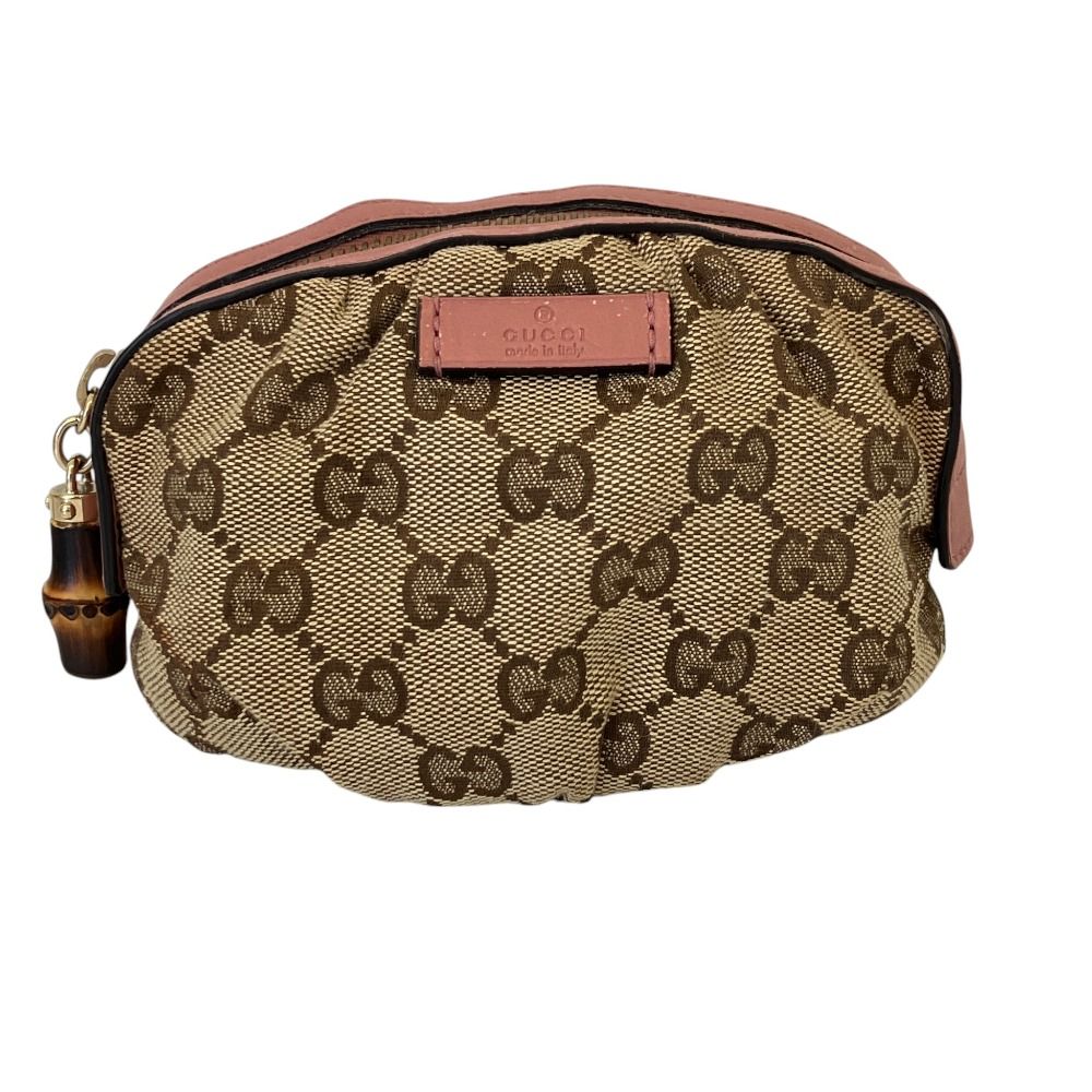良品 GUCCI グッチ GGキャンバス バンブーチャーム ポーチ 246174 ベージュ ピンク レディース 古着 中古 USED