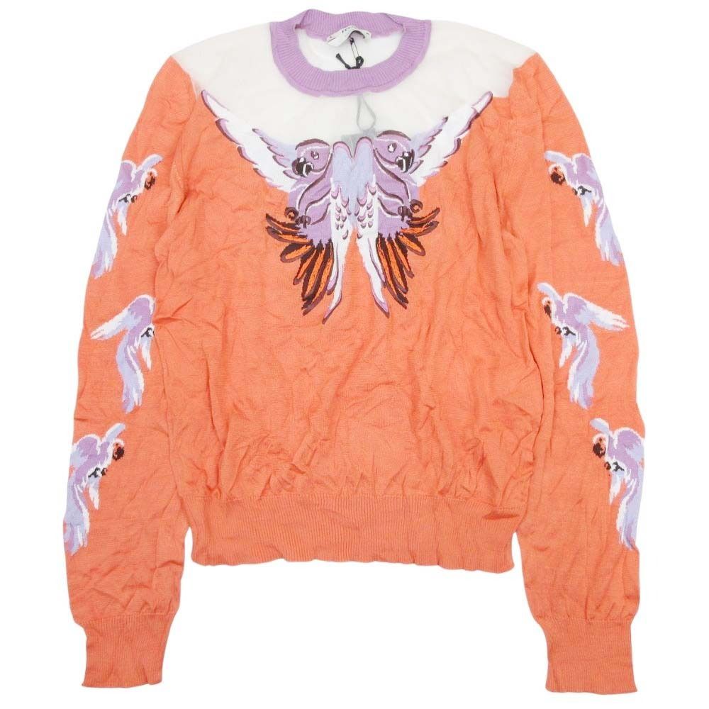 未使用 FENDI フェンディ 19ss シアーヨーク ハイゲージ シルクニット トップス 鳥 アニマル カットソー 長袖 42 オレンジ レディース 古着 中古 USED