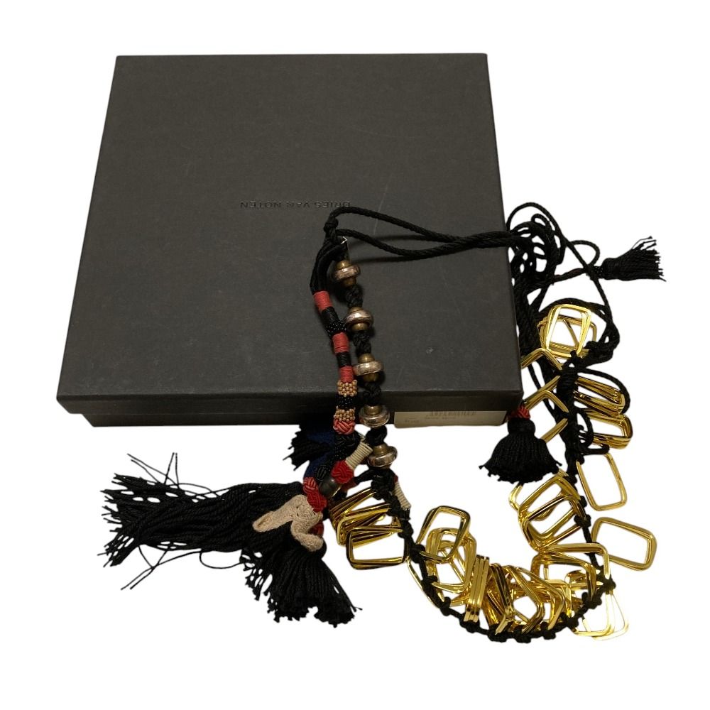 美品 Dries Van Noten ドリスヴァンノッテン タッセル フリンジ ネックレス ブラック ゴールドカラー メンズ レディース 古着 中古 USED