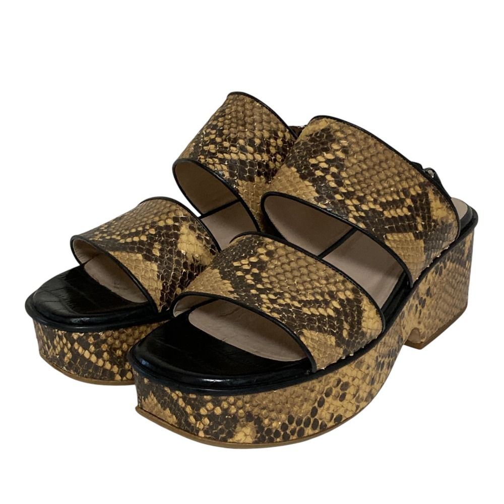 良品 Dries Van Noten ドリスヴァンノッテン パイソン型押し スリングバッグサンダル サイズ38 24cm相当 ベージュ レディース 古着 中古 USED