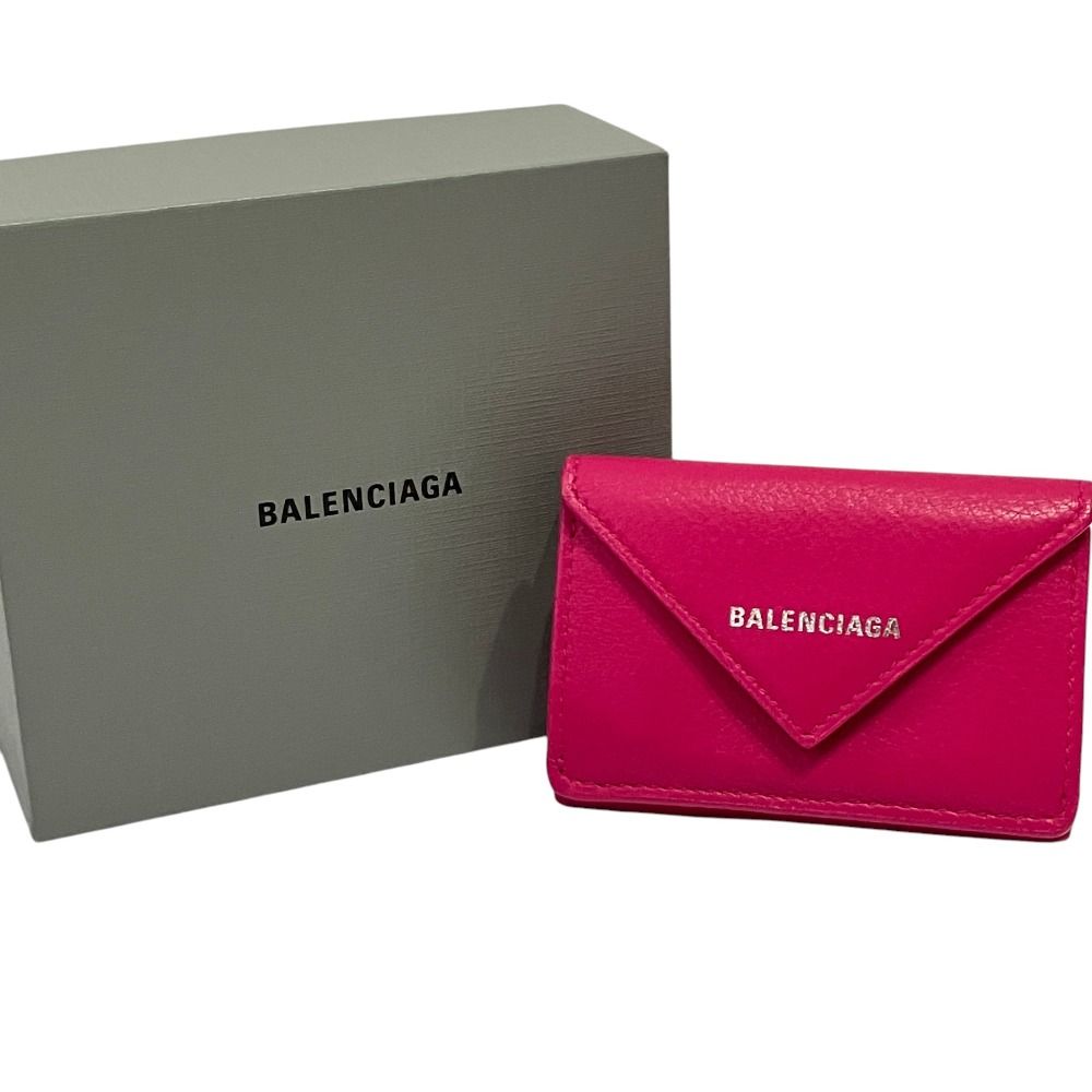 良品 BALENCIAGA バレンシアガ ペーパーミニウォレット 三つ折り財布 パープル レディース 古着 中古 USED