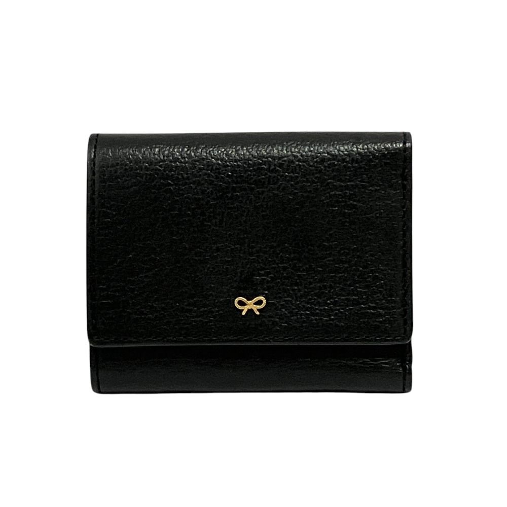 新品同様 ANYA HINDMARCH アニヤハインドマーチ EYES ミニ トライフォールド ウォレット 三つ折り財布 ブラック レディース 古着 中古 USED