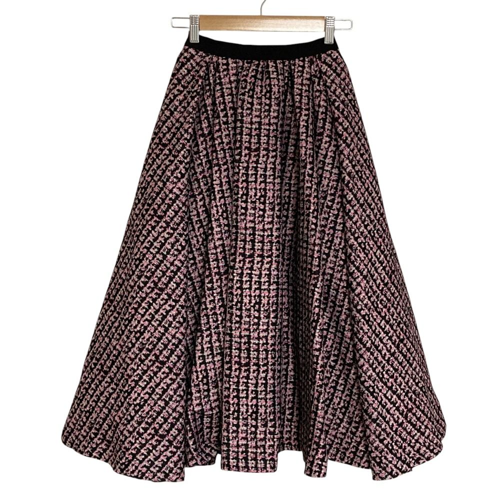 美品 OBLI オブリ 米沢別注 obliM 千鳥格子 フレアロングスカート 23TTTB19 サイズ0 ピンク レディース 古着 中古 USED