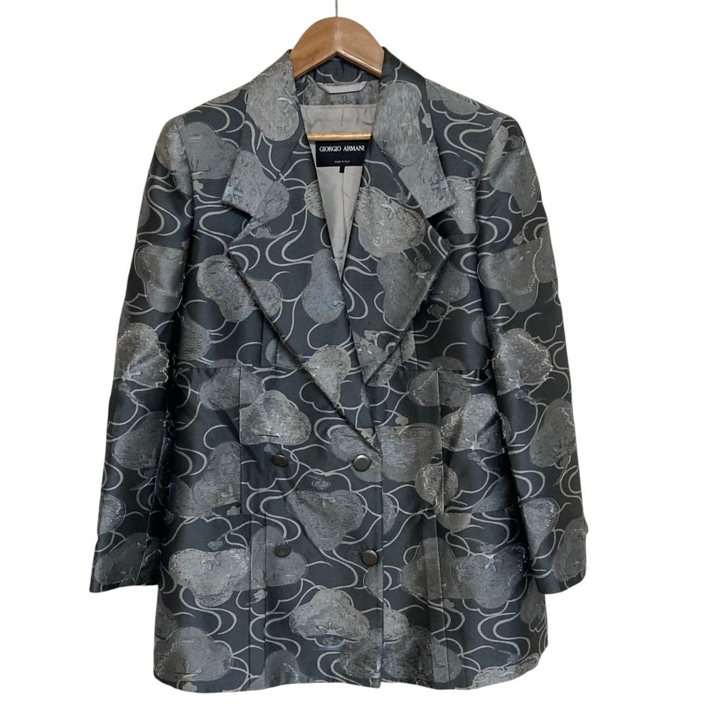 良品 GIORGIO ARMANI ジョルジオアルマーニ ジャガード テーラードジャケット サイズ42 グレー レディース 古着 中古 USED