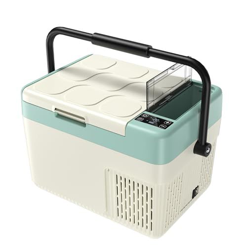 EUHOMY 車載冷蔵庫 12L ポータブル冷蔵庫 バッテリー内蔵可能 ハンドル付き 車載冷蔵庫 小型 -20℃?20℃ 急速冷凍 コンプレッサー式 MAX/ECOモード 4WAY電源対応 コンパクト AC100V DC12V/24V 省エネ 2db9b002