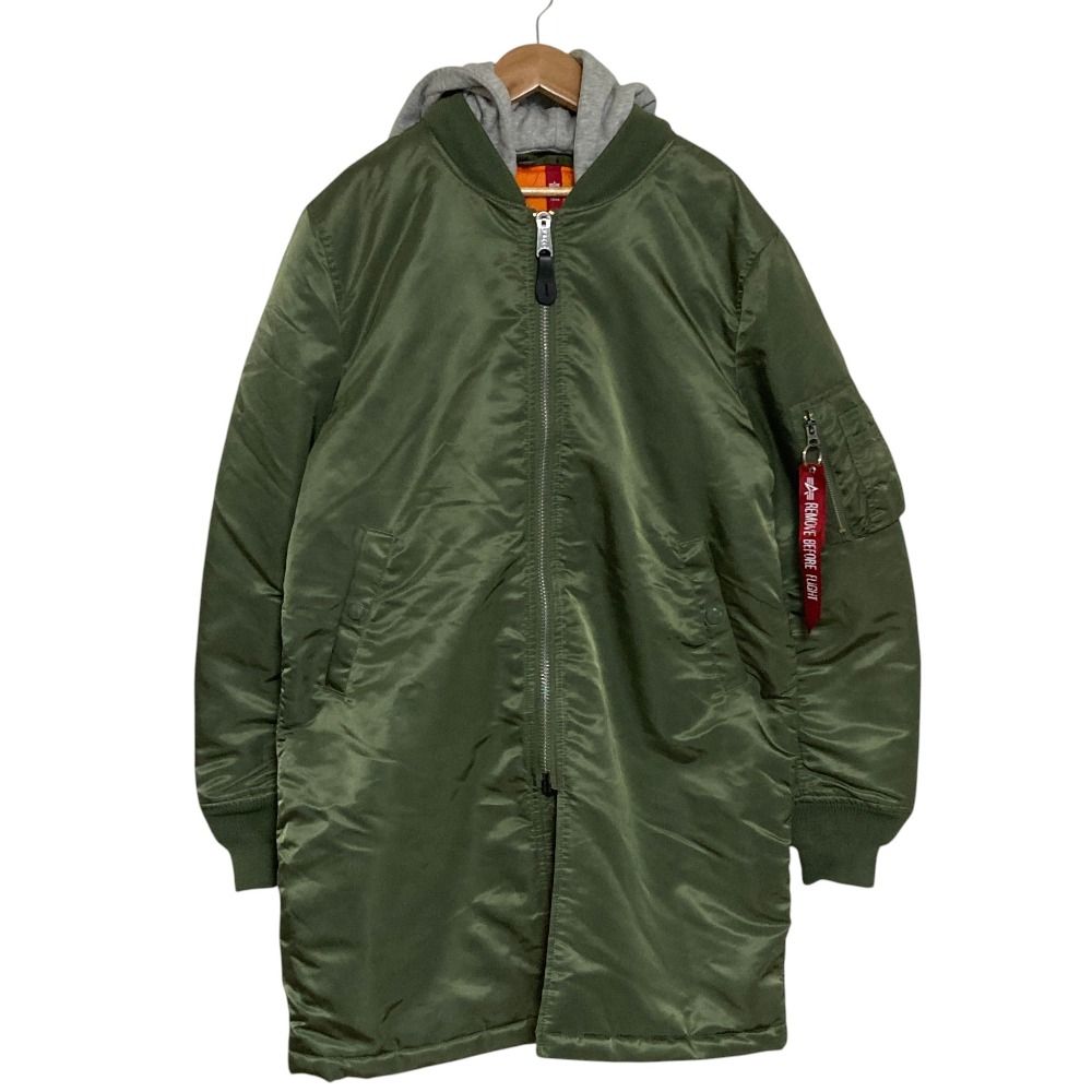 美品 ALPHA INDUSTRIES アルファ MA-1 NATUS LONG ナイロン ロング フライトジャケット TA0144-203 サイズM カーキ メンズ 古着 中古 USED