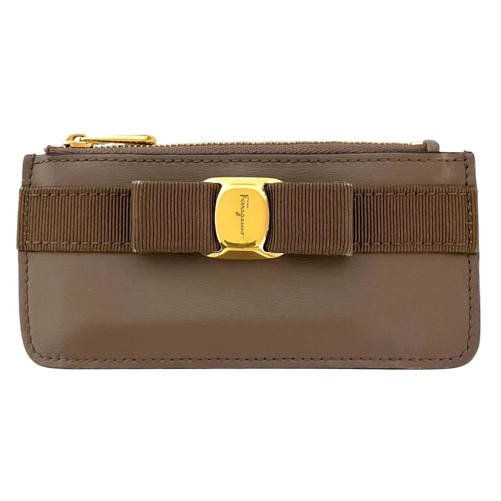 美品 Salvatore Ferragamo サルヴァトーレフェラガモ ヴァラリボン フラグメントケース カードケース コインケース 財布 モカブラウン レディース 古着 中古 USED