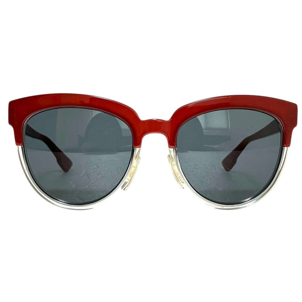 良品 Christian Dior クリスチャンディオール SIGHT 1 度なし セルフレーム フルリム サングラス コーラルピンク×クリア レディース 古着 中古 USED