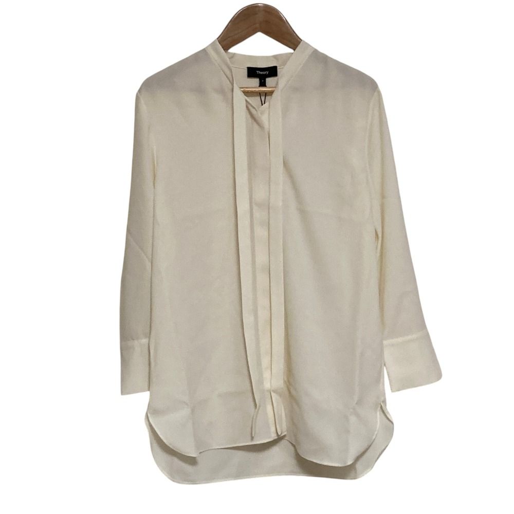 未使用 Theory セオリー PRIME GGT TIE BLOUSE ブラウス サイズP オフホワイト レディース 古着 中古 USED