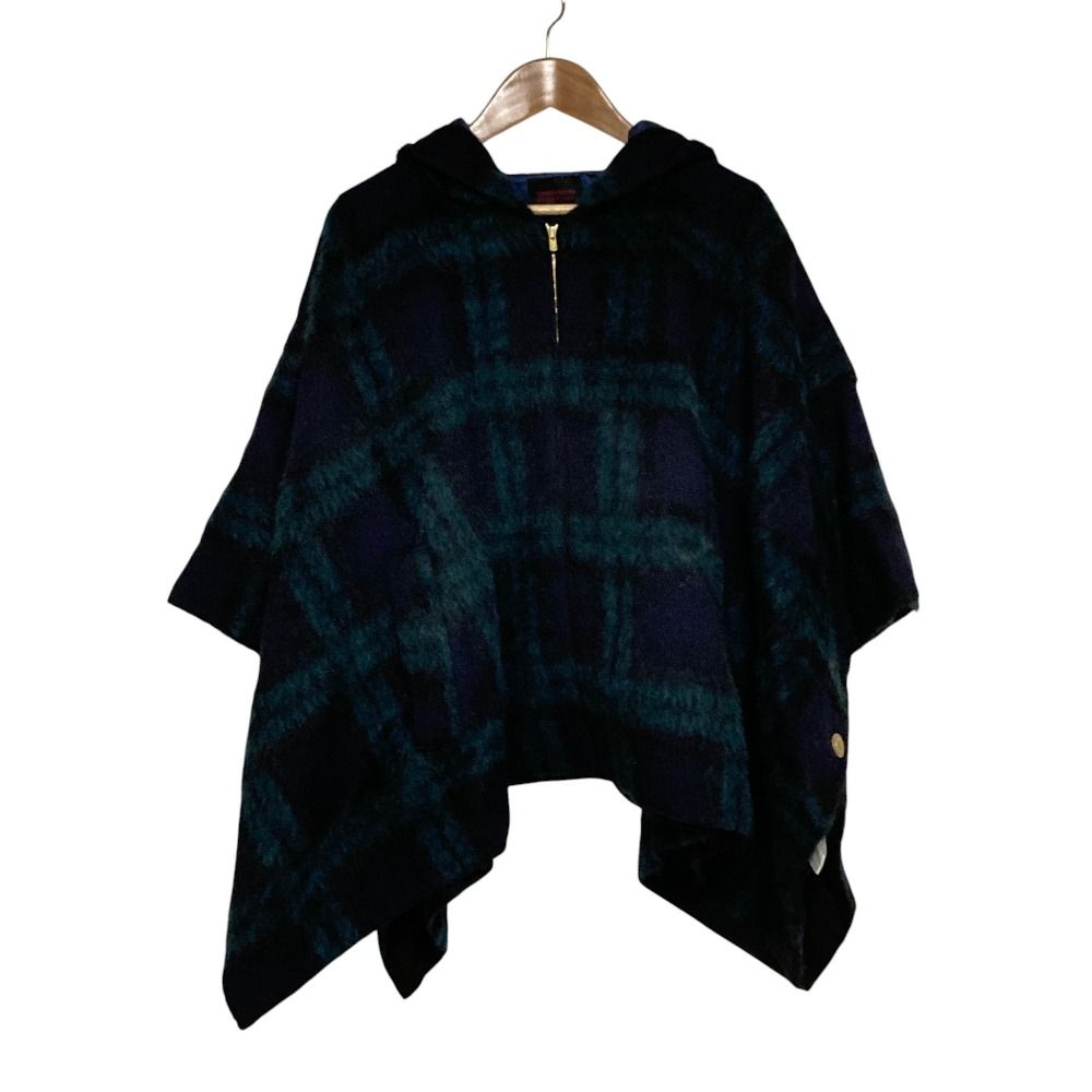 美品 24AW TOMORROWLAND collection トゥモローランドコレクション シャギーブラックウォッチ フーデットマント コート 36 グリーン レディース 古着 中古 USED
