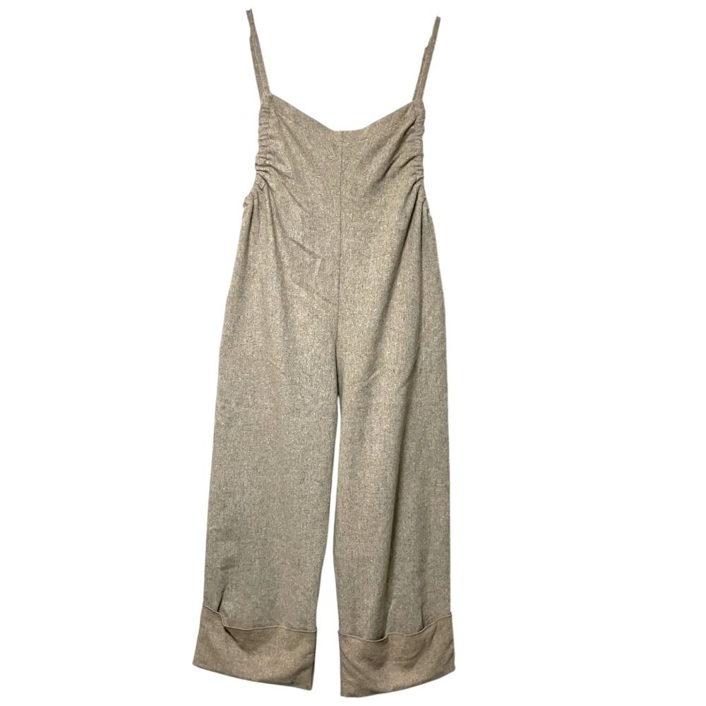 美品 MEYAME メヤメ FLANNEL GATHERED ALL IN ONE フランネルギャザード オールインワン MEY-1920 Fサイズ ベージュ レディース 古着 中古 USED