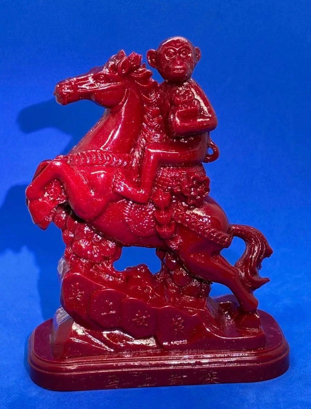 極美品 寿山石ライチ凍忠義関公精雕置物台座付約15×8×6cm610g 5896