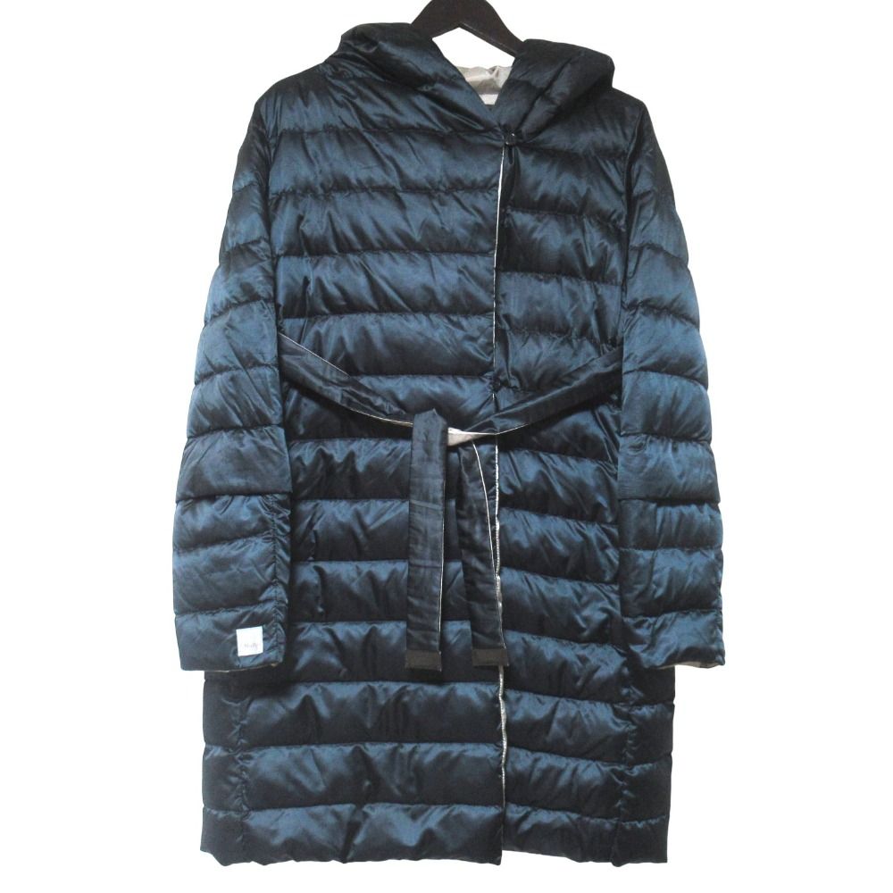 美品 S Max Mara エスマックスマーラ 4way リバーシブル フーデッド ダウンコート サイズI40 ネイビー×ベージュ レディース 古着 中古 USED