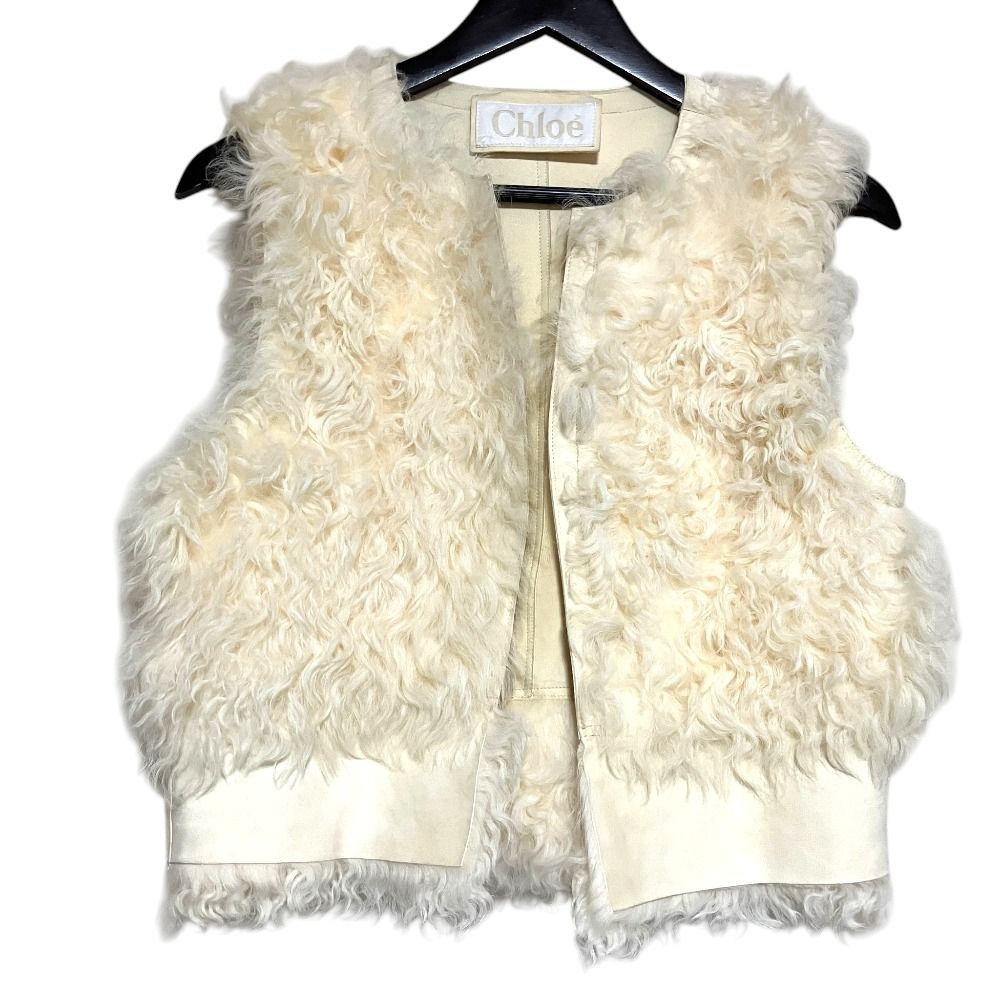 良品 Chloe クロエ フロントオープン ムートンベスト アイボリー レディース 古着 中古 USED