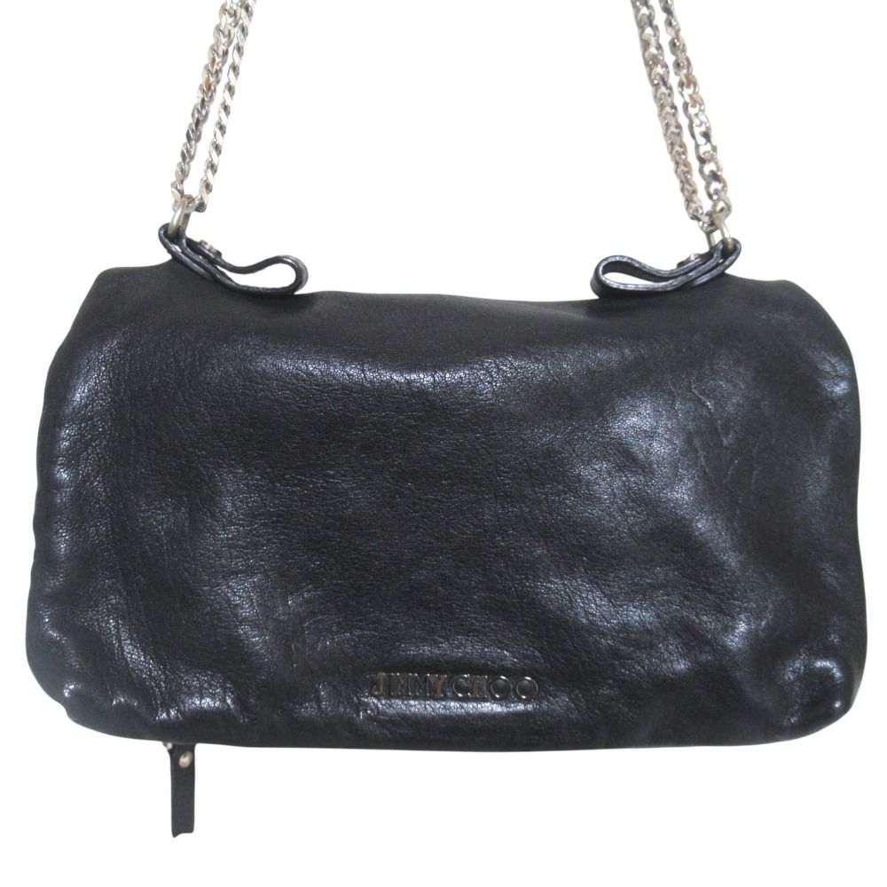 美品 JIMMY CHOO ジミーチュウ キルティング レザー バイカーチェーンショルダーバッグ ブラック レディース 古着 中古 USED