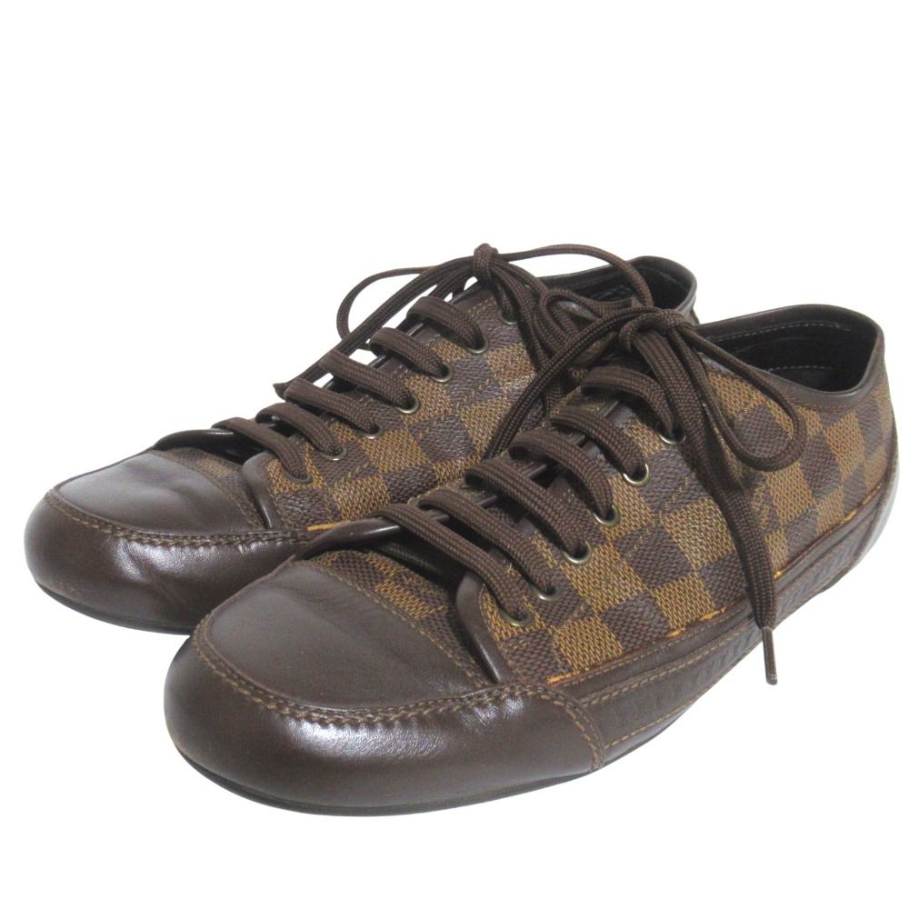 良品 LOUIS VUITTON ルイヴィトン ダミエ ローカット スニーカー シューズ サイズ5.5 24.5cm相当 ブラウン メンズ 古着 中古 USED