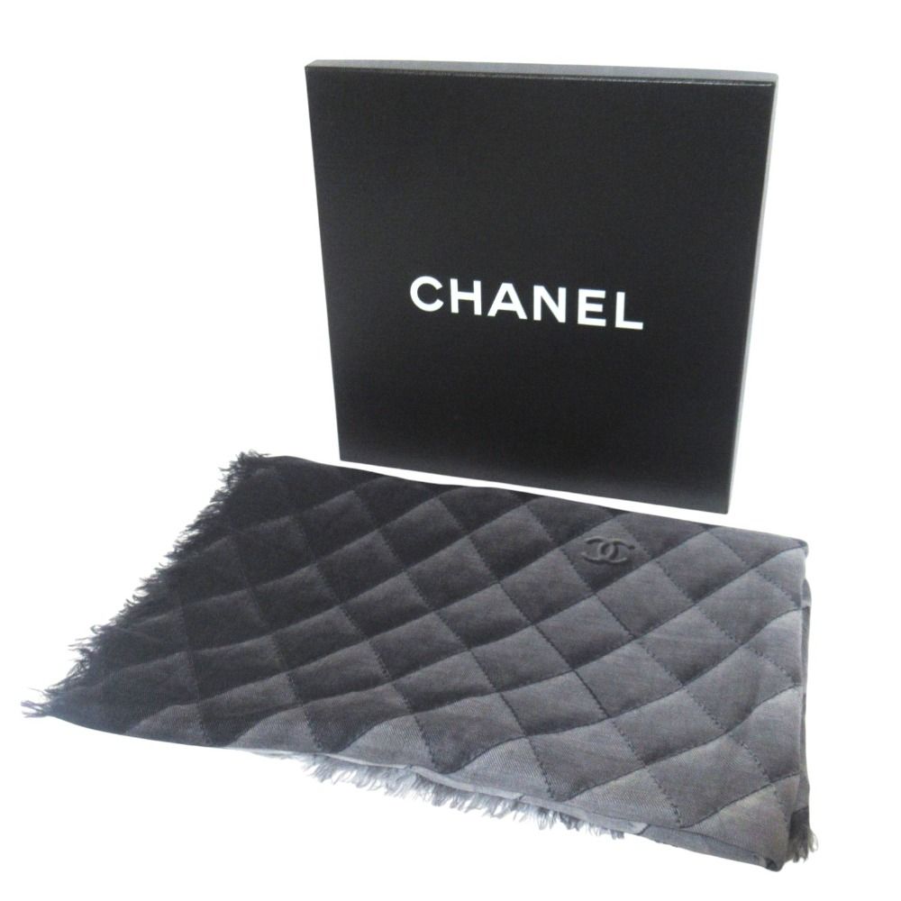 美品 14B CHANEL シャネル カシミヤ100% ココマーク マトラッセ グラデーション ストール グレー×ブラック レディース 古着 中古 USED