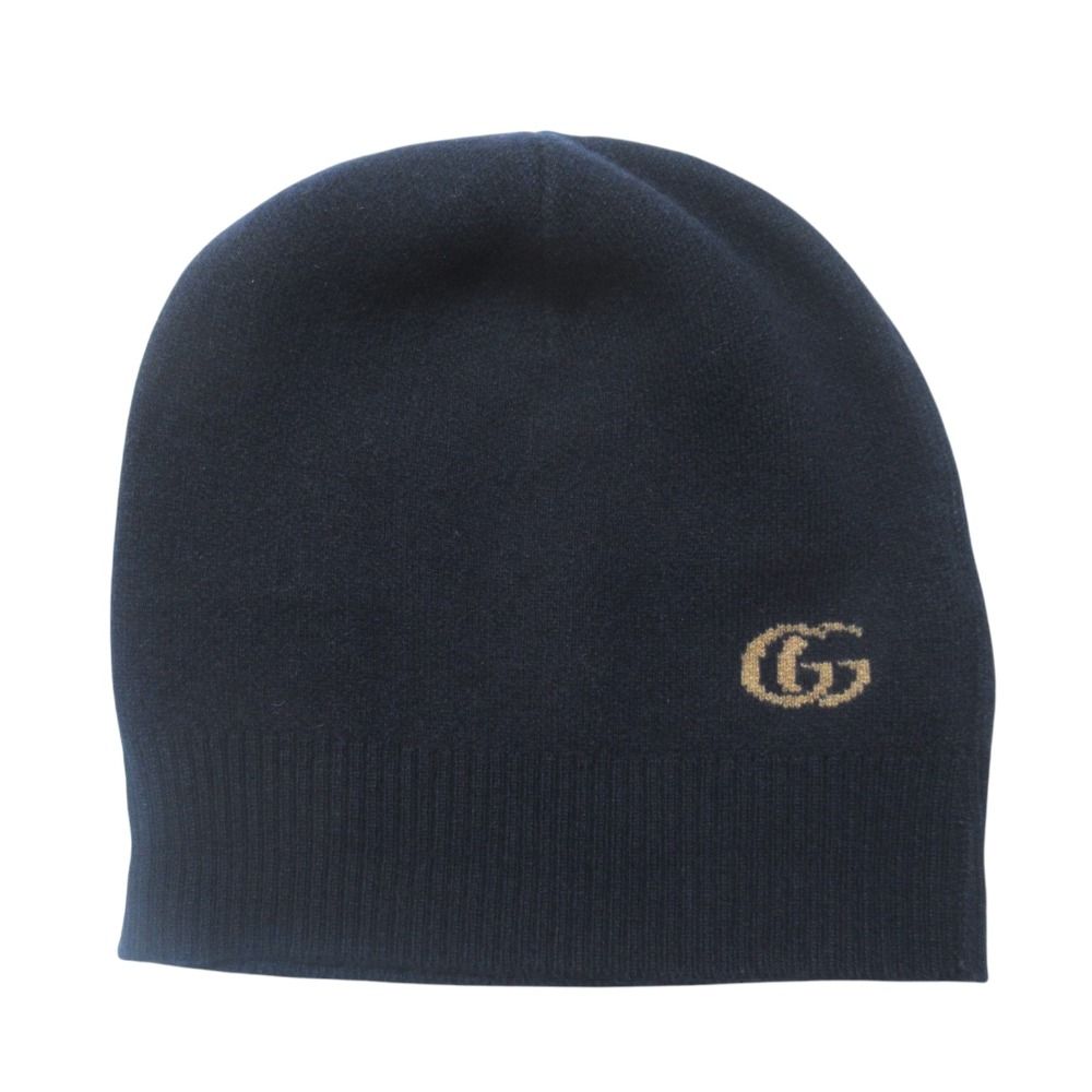美品 GUCCI グッチ GG カシミヤウール ニットキャップ ニット帽 ビーニー 676108 Lサイズ 59cm ネイビー×ベージュ メンズ 古着 中古 USED