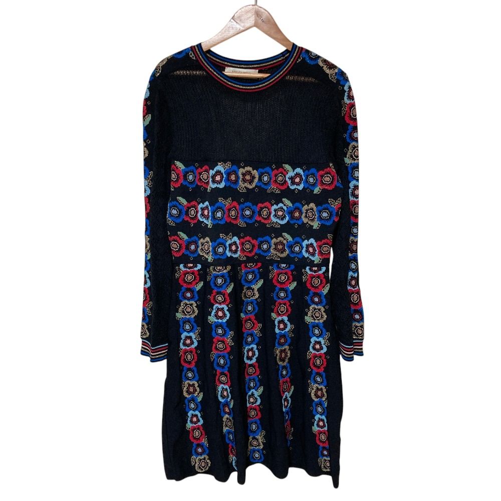 美品 VALENTINO ヴァレンティノ フラワージャガード ニットワンピース M ブラック マルチカラー レディース 古着 中古 USED