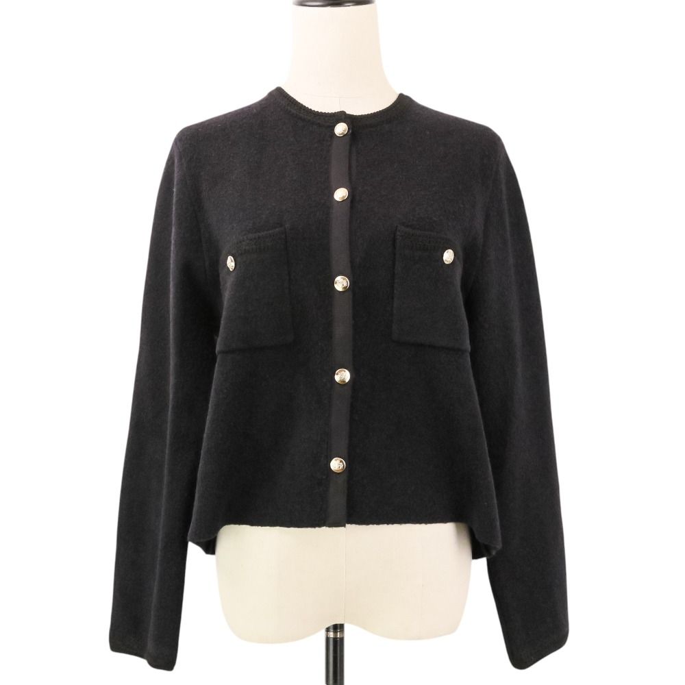 良品 24AW 23区 ニジュウサンク ミニブークレニット カーディガン 38 ブラック レディース 古着 中古 USED