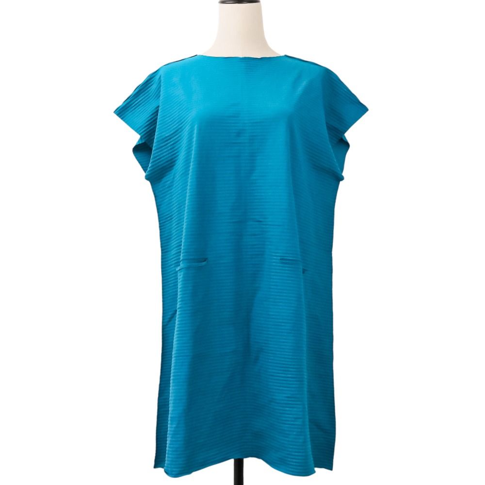 良品 me ISSEY MIYAKE ミーイッセイミヤケ A-POC 横プリーツ ノースリーブ ミニ ワンピース MI82KT301 ブルー レディース 古着 中古 USED