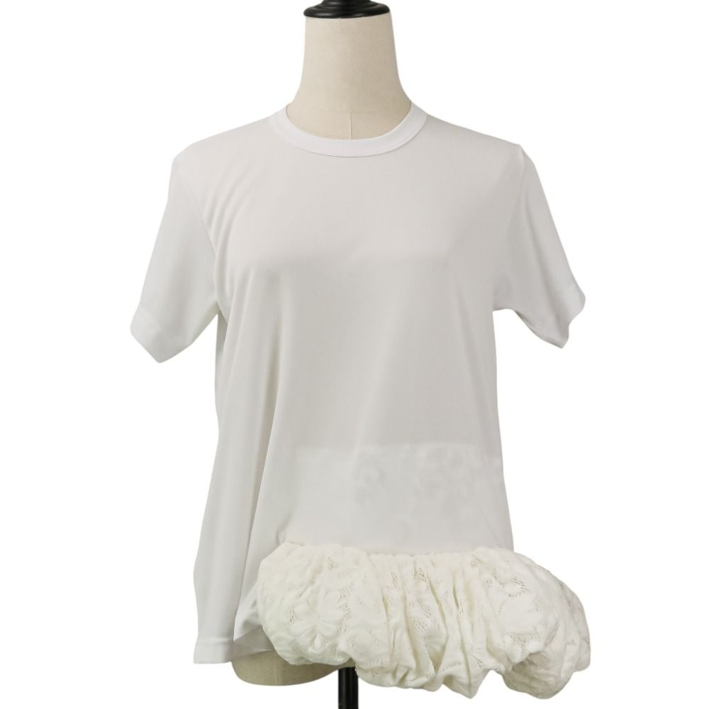 美品 COMME des GARCONS コムデギャルソン AD2021 レースペプラム クルーネック 半袖 カットソー Tシャツ GH-T002 サイズS ホワイト レディース 古着 中古 USED