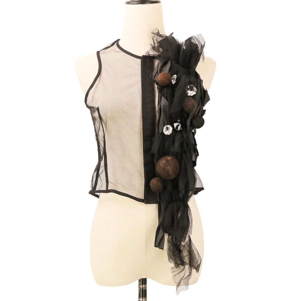 美品 COMME des GARCONS コムデギャルソン ビジュー装飾 メッシュベスト ブラック レディース 古着 中古 USED